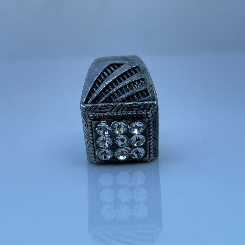Men Ring Silver Tone Antique Style Crystal Accent Men Fashion Jewelry Size 8.5 - Picture 8 of 11